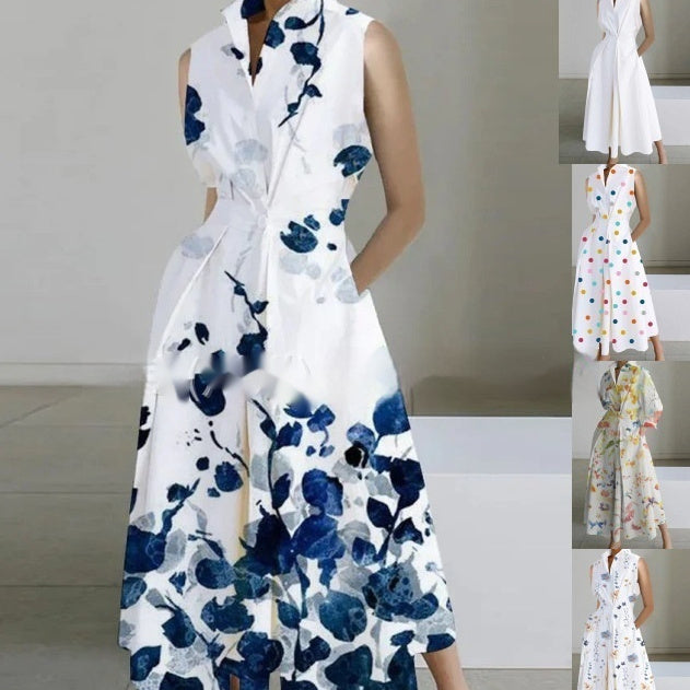 stand-up collar printed mid-length dress - MRSLM