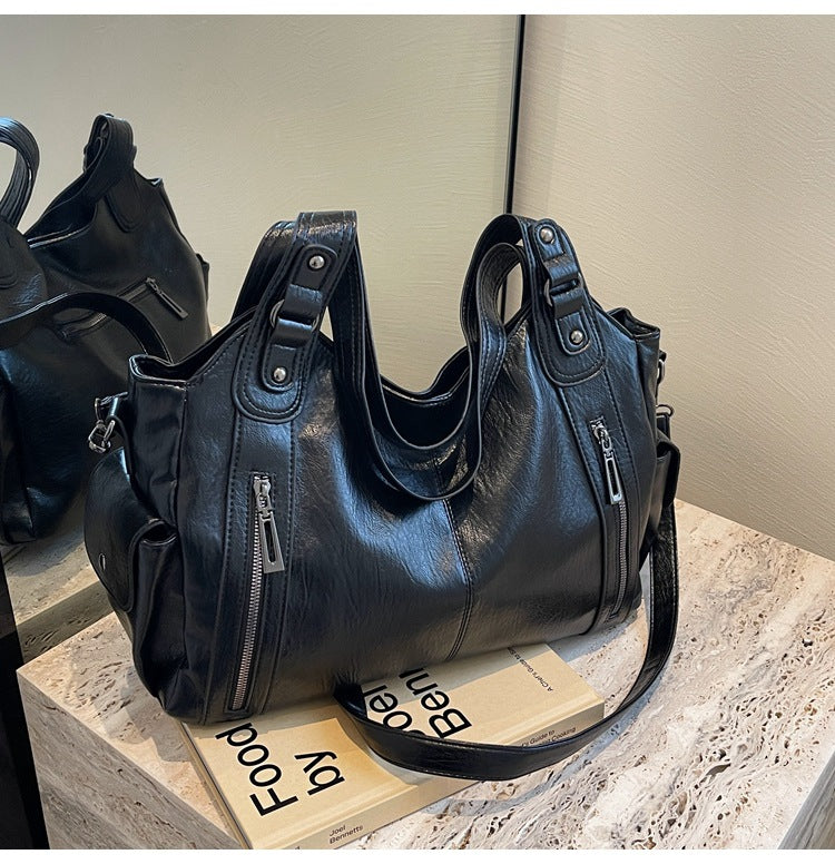 Women's large slouchy PU leather shoulder bag, view 10 - MRSLM