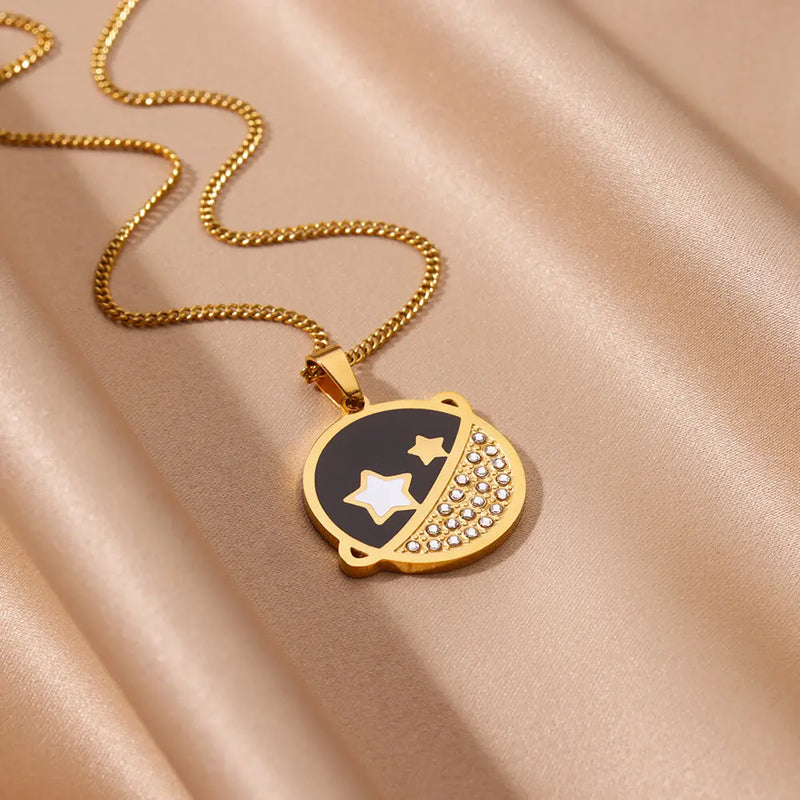 gold celestial pendant necklace, view 4 - MRSLM