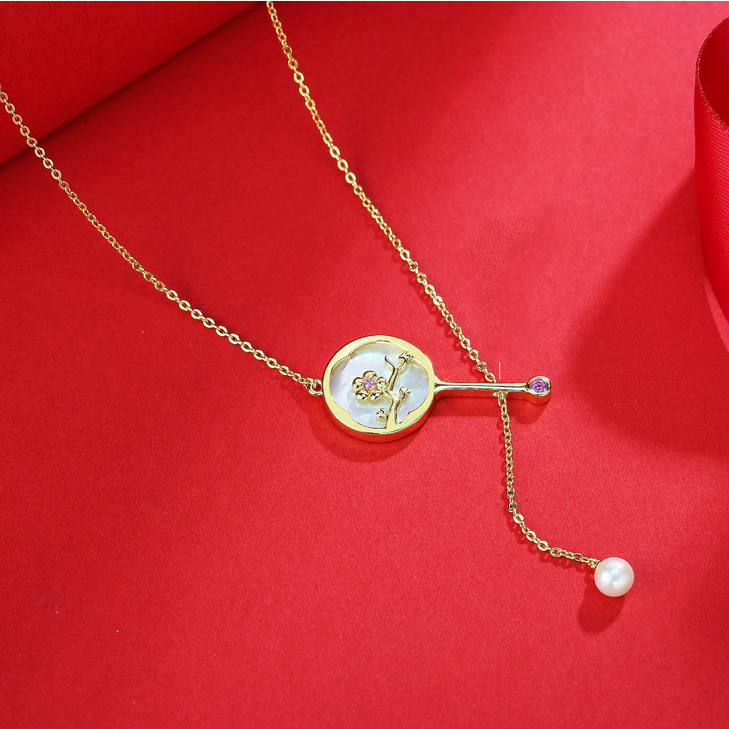 s925 silver plum blossom necklace, view 3 - MRSLM