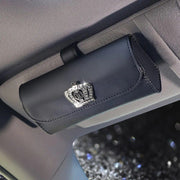 camellia flower leather car visor sunglasses holder, view 3 - MRSLM