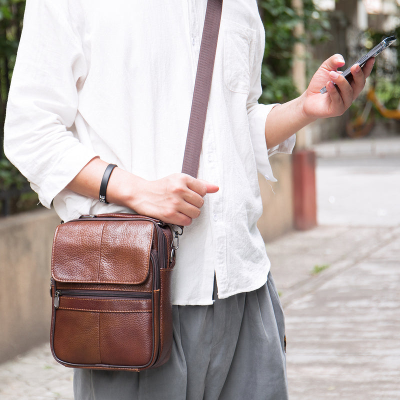 Men's leather satchel, view 4 - MRSLM