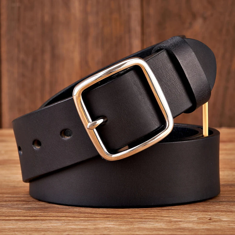 men's vintage genuine leather belt stainless steel buckle, view 5 - MRSLM