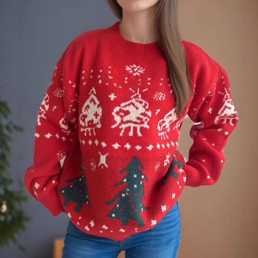 Women's red Nordic Christmas jacquard sweater - MRSLM