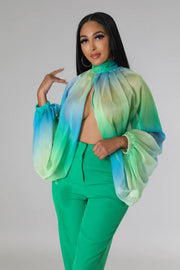 women's sheer chiffon printed long sleeve top, view 4 - MRSLM
