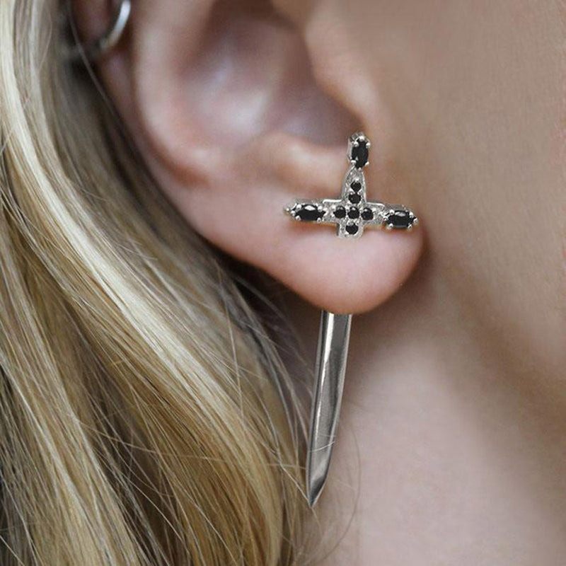 s925 silver cross sword drop earrings, view 5 - MRSLM