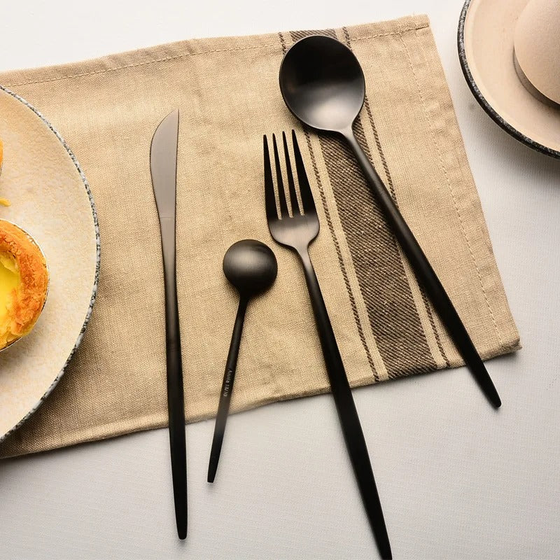 japanese retro black cutlery set, view 5 - MRSLM