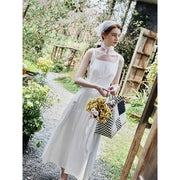 white suspender long dress, view 2 - MRSLM