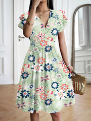 elegant V-neck midi dress, view 3 - MRSLM