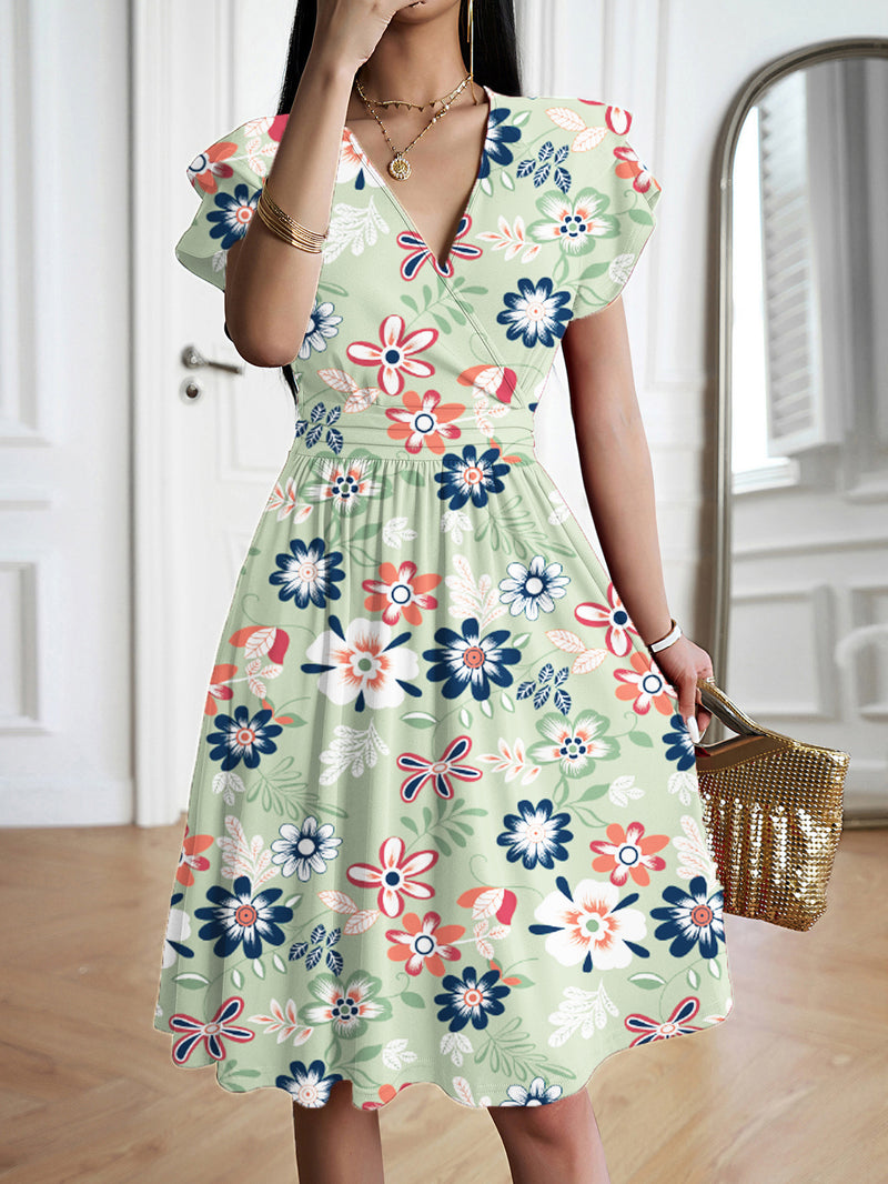 elegant V-neck midi dress, view 3 - MRSLM