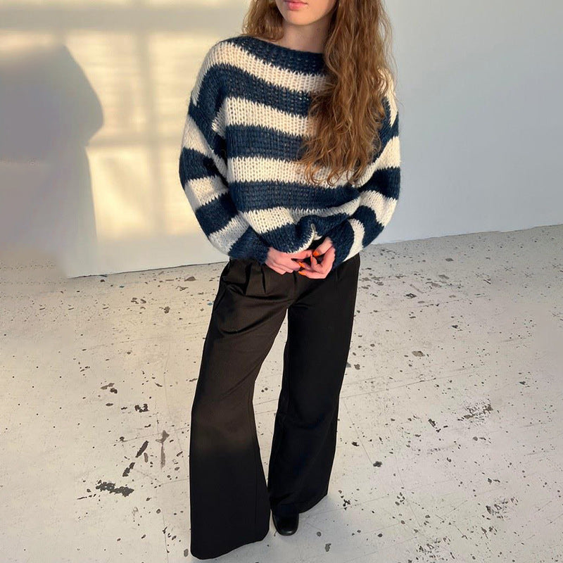 women's loose striped pullover sweater, view 4 - MRSLM