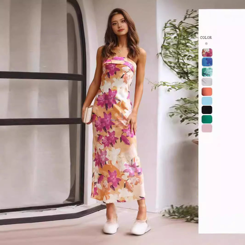 backless printed dress, view 2 - MRSLM