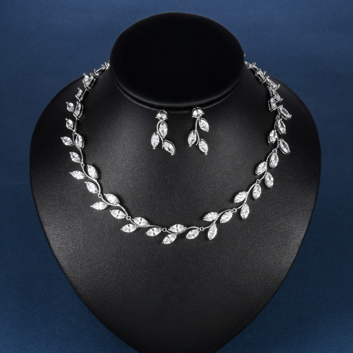Copper 3A Zircon Necklace Earrings Wedding