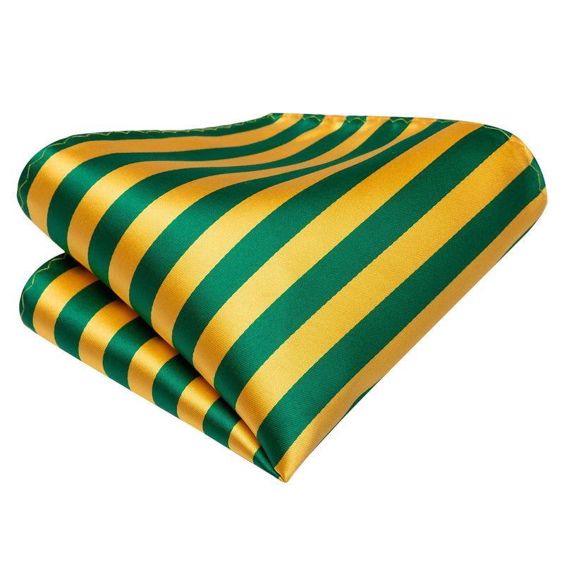 yellow and green striped silk necktie set for men, view 6 - MRSLM