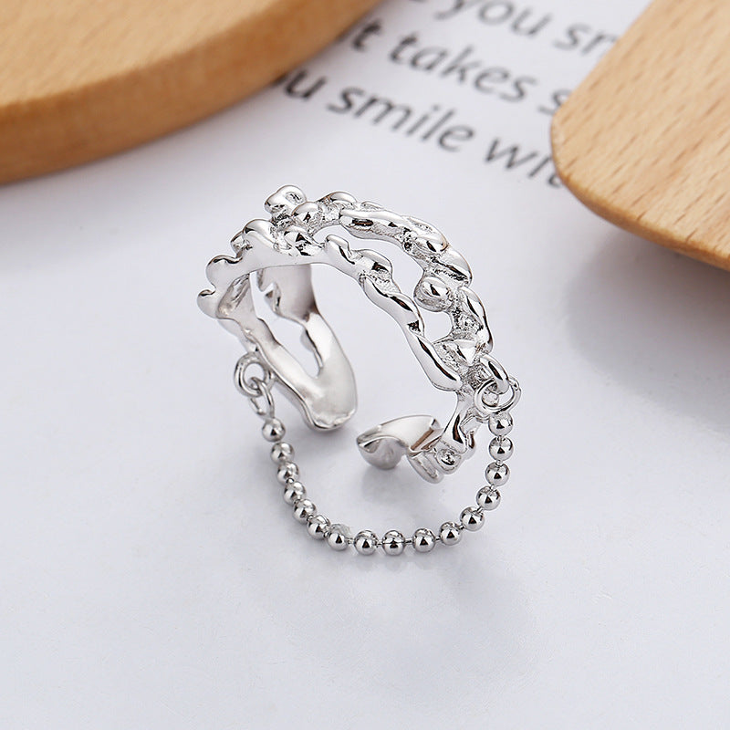 s925 silver beads chain geometric ring - MRSLM