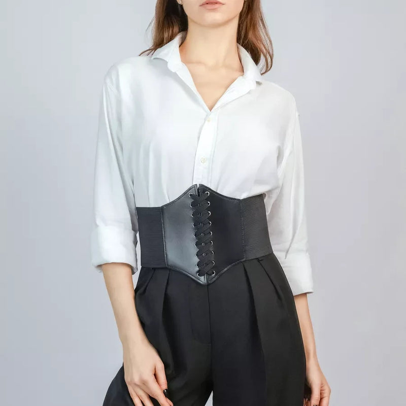 Wide faux leather corset belt, view 7 - MRSLM