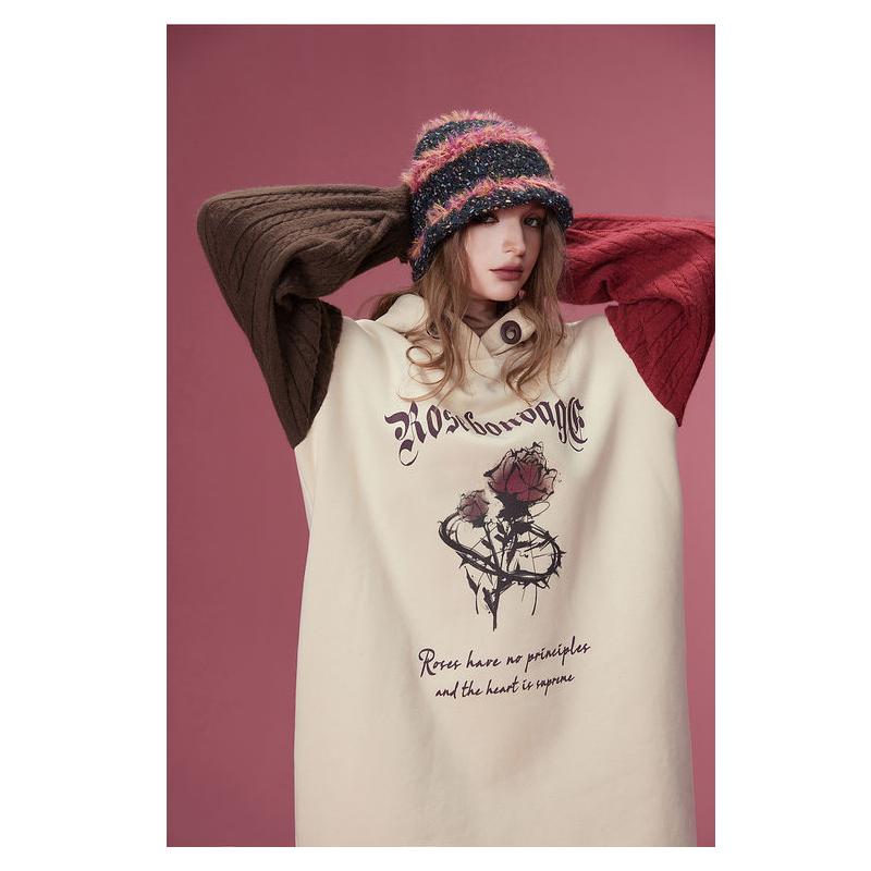 Graphic knitted fleece hooded dress, view 3 - MRSLM