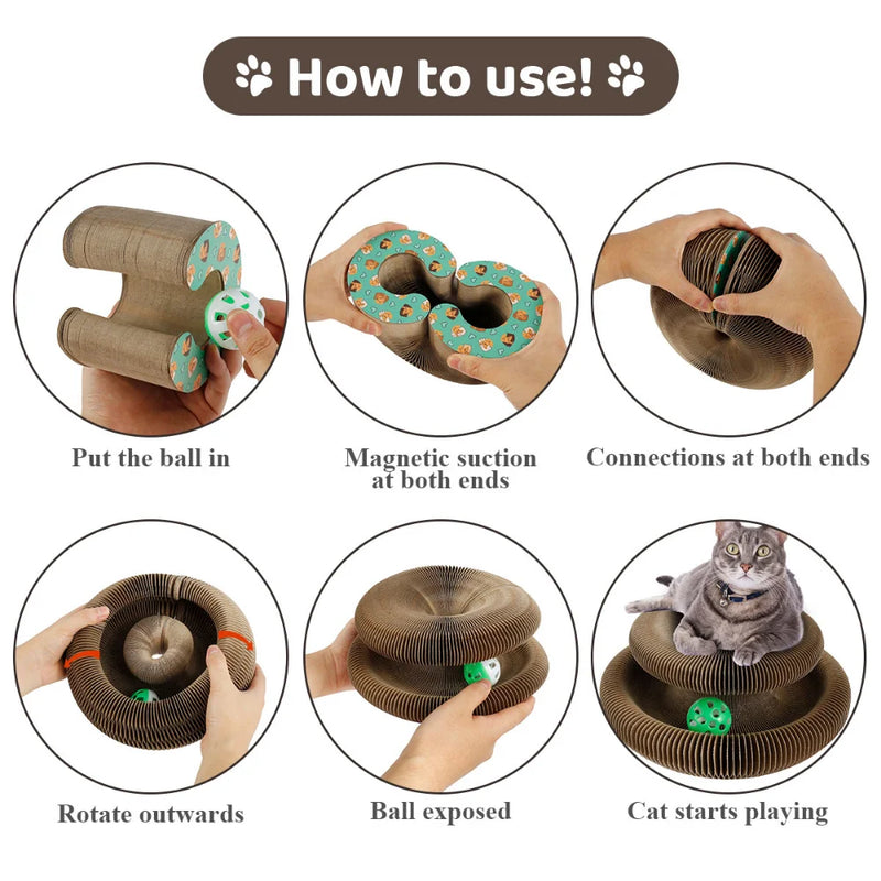 foldable cat scratcher with bell ball, view 7 - MRSLM