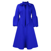 puff sleeve lace-up swing dress, view 6 - MRSLM