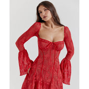lace flare sleeve mini dress, view 11 - MRSLM