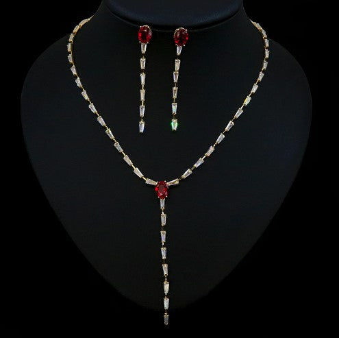 zircon long tassel collar chain set, view 2 - MRSLM