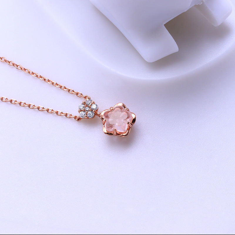 pink crystal heart necklace, view 3 - MRSLM