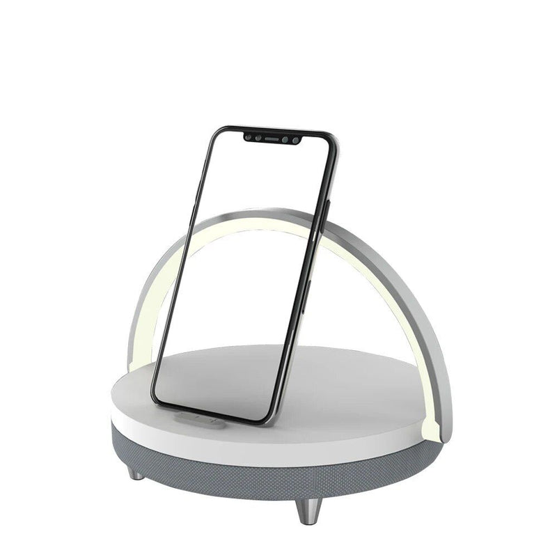 3-in-1 Wooden Wireless Charger with LED Lamp & Bluetooth Speaker