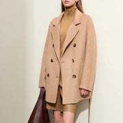 women's long double-breasted wool coat - MRSLM