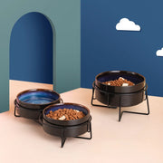 starry double cat food bowls, view 4 - MRSLM