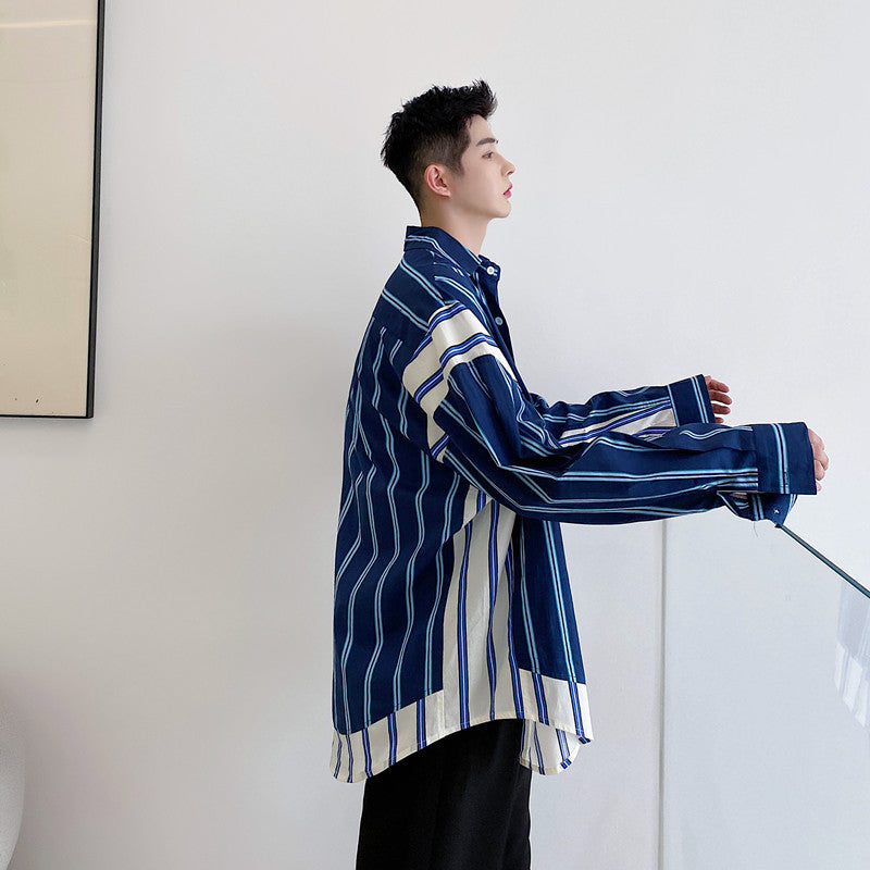 Irregular color contrast stripe coat, view 2 - MRSLM
