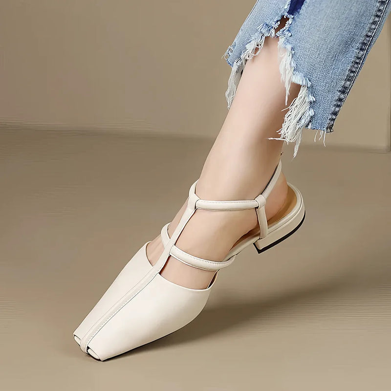 strappy leather low heel sandals, view 9 - MRSLM