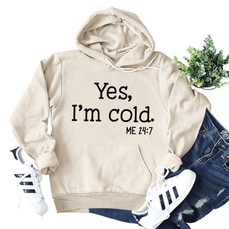 yes i'm cold letter print hoodie, view 10 - MRSLM