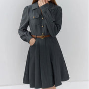 Elegant grey belted suit dress - MRSLM