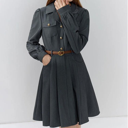 Elegant grey belted suit dress - MRSLM