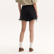 women's black rolled edge cotton shorts, view 7 - MRSLM