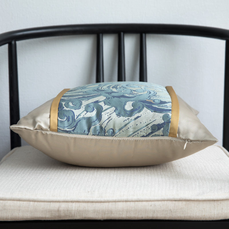 blue jacquard patchwork pillowcase, view 4 - MRSLM