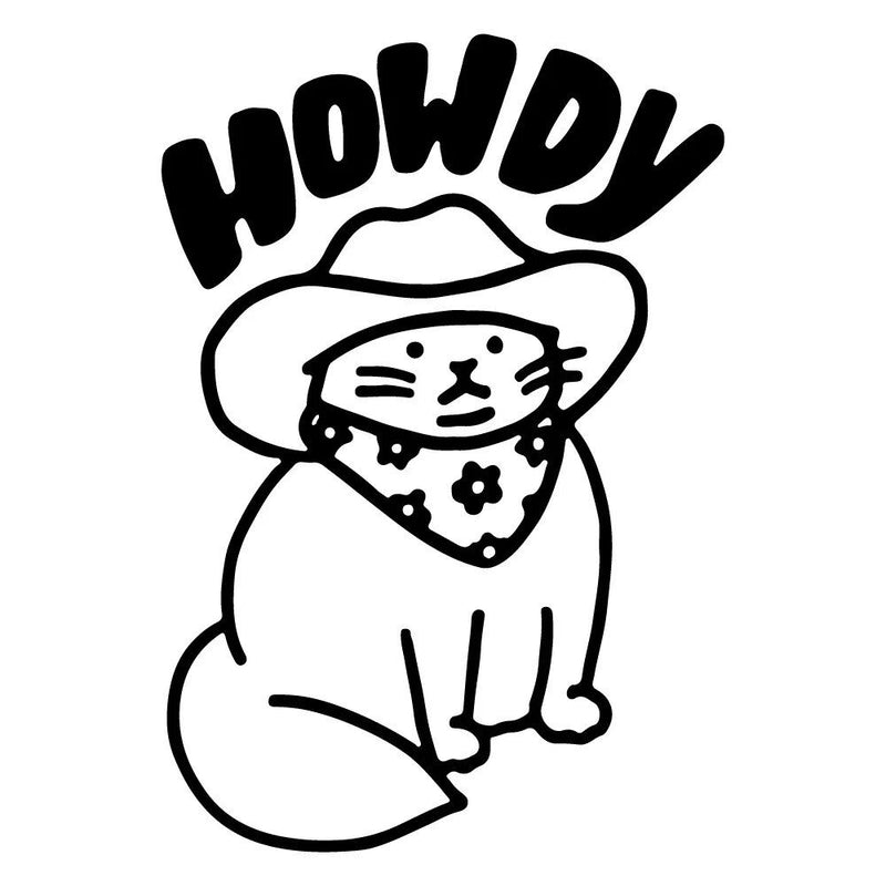 howdy cat cartoon vinyl decal, view 2 - MRSLM