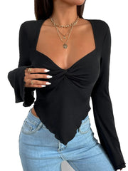 V-neck bell sleeve knit top, view 7 - MRSLM