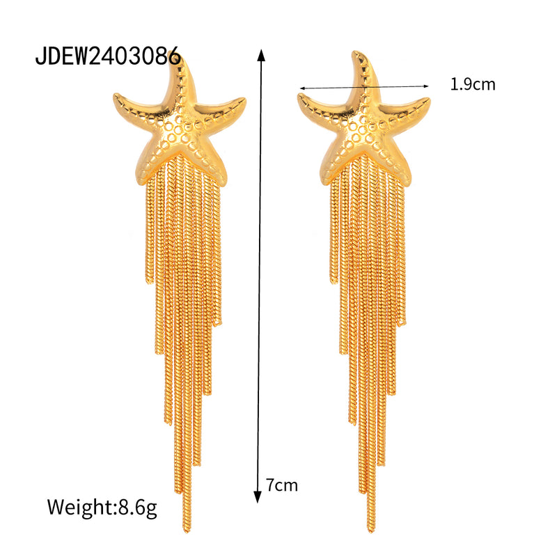 starfish tassel dangle earrings, view 2 - MRSLM