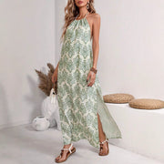 halter tassel lace-up backless slit dress, view 2 - MRSLM