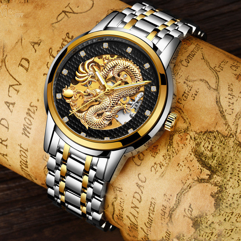 gold skeleton automatic dragon watch - MRSLM