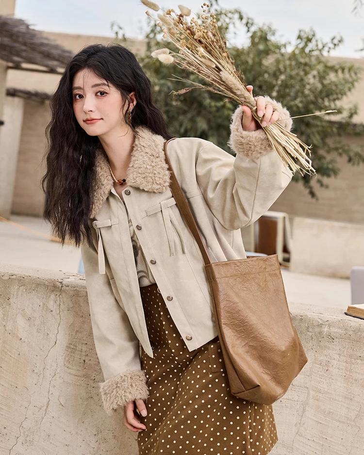 lamb wool short jacket, view 2 - MRSLM