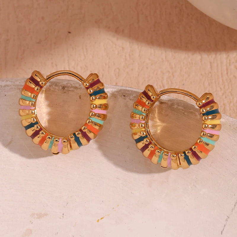 colorful enamel textured hoop earrings, view 5 - MRSLM