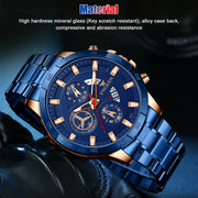 men's blue dial stainless steel quartz watch, view 9 - MRSLM