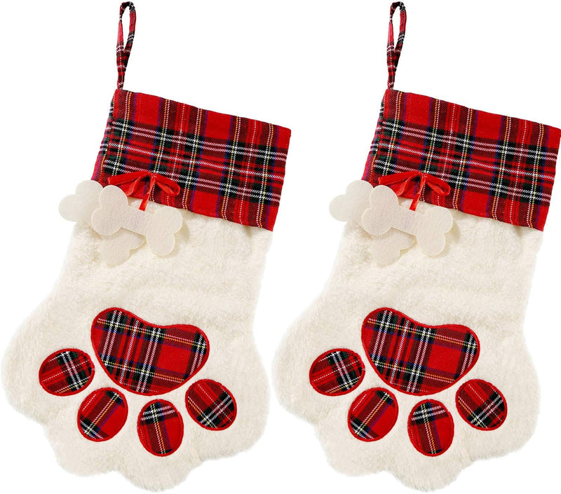 Buffalo plaid pet Christmas stocking with paw print, view 14 - MRSLM