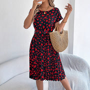 contrast color heart pleated dress, view 3 - MRSLM