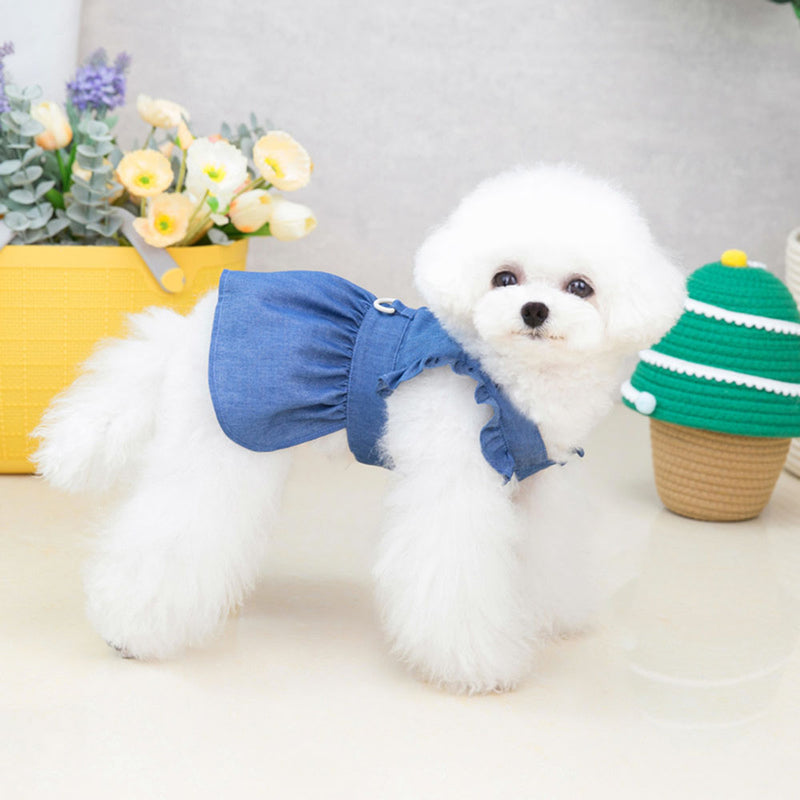 denim dog dress with tutu skirt, view 6 - MRSLM