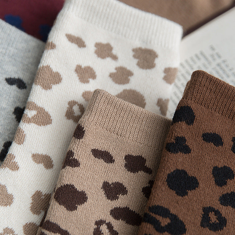 leopard print cotton terry tube socks, view 11 - MRSLM