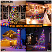 Multicolor waterfall Christmas tree lights with star topper, view 9 - MRSLM