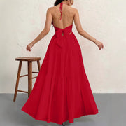 backless halterneck maxi dress, view 3 - MRSLM